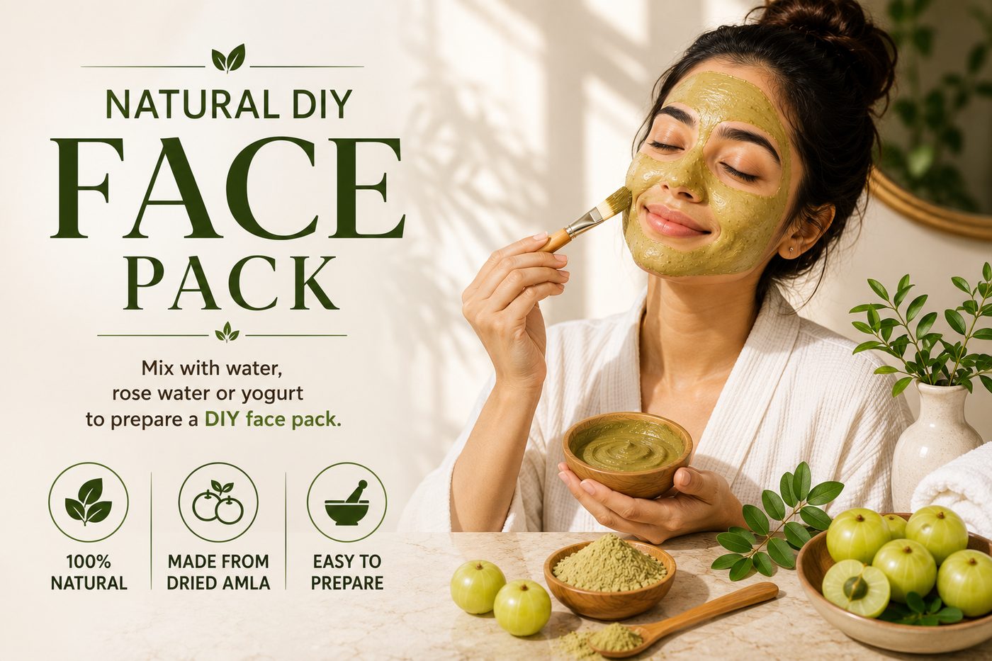 Natural DIY Face Pack using Amla Powder — mix with water, rose water or yogurt