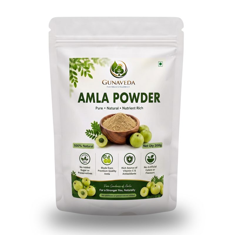 Gunaveda Amla Powder 200g pack — Pure Natural Nutrient Rich Indian Gooseberry Powder