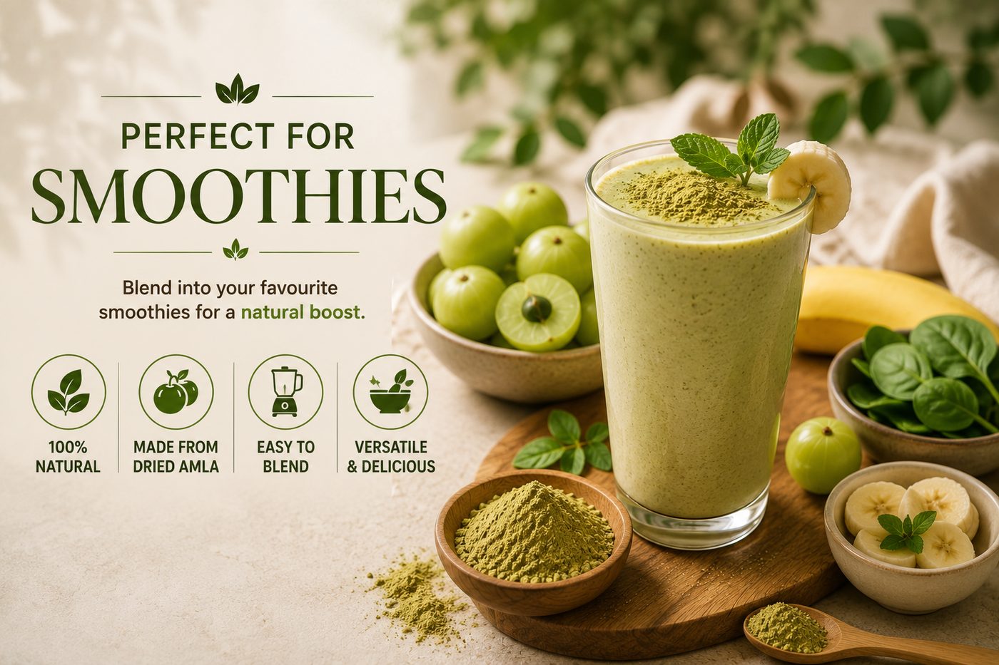 Amla Powder perfect for smoothies — blend into your favourite smoothies for a natural boost